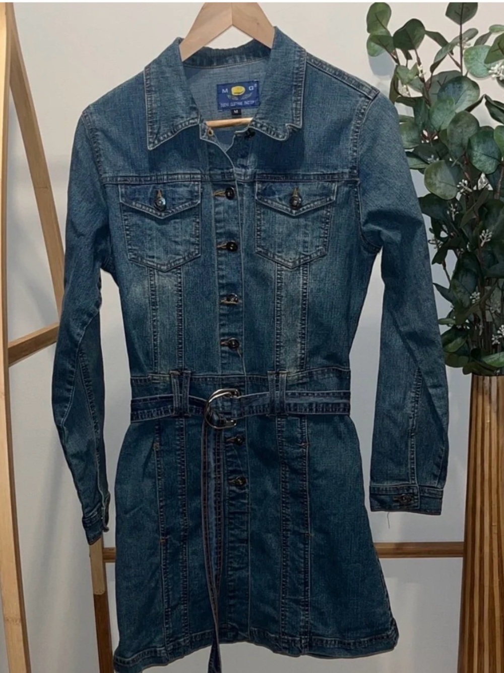Vintage Gubxi Clothing Factory Denim Dress - Blue with Yellow Logo